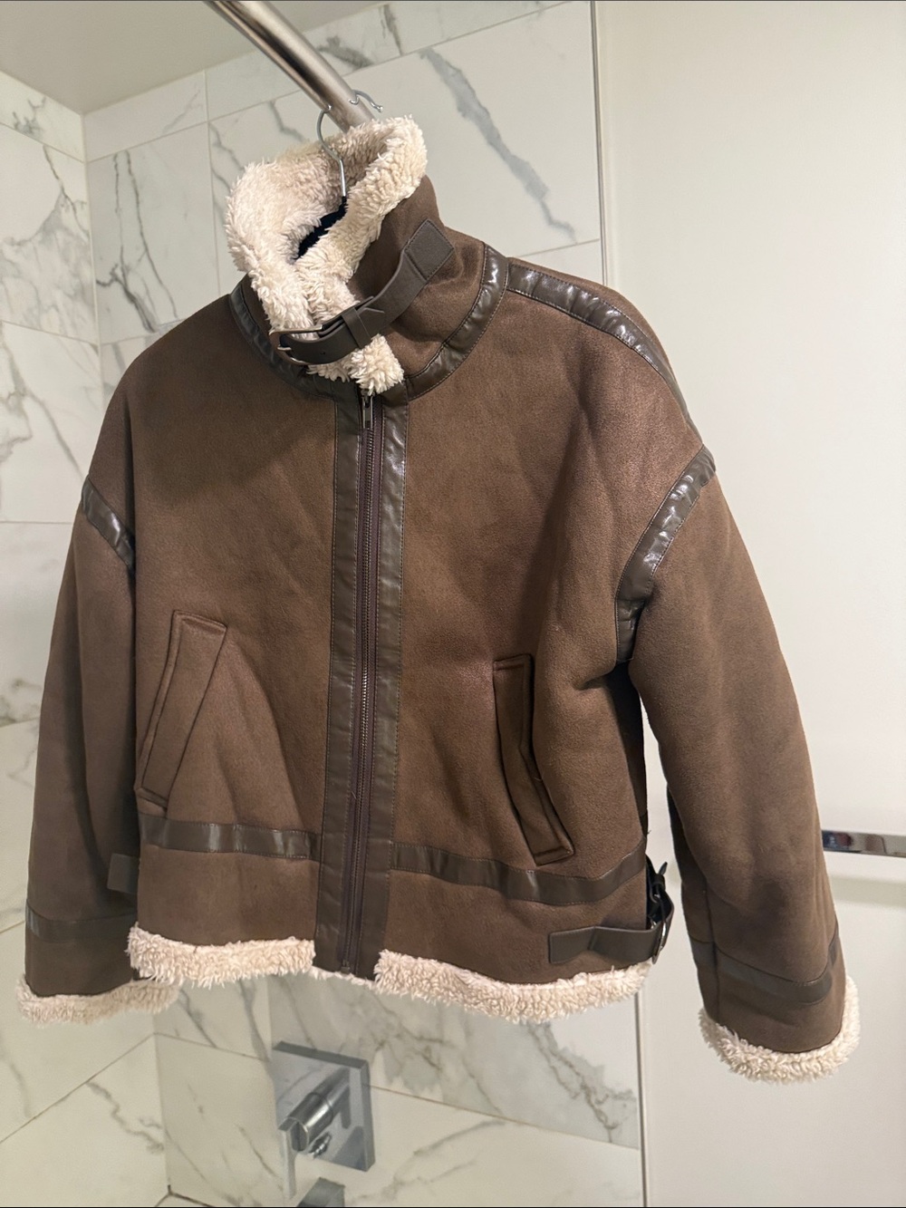 Women's Brown Shearling Aviator Jacket - Brand: